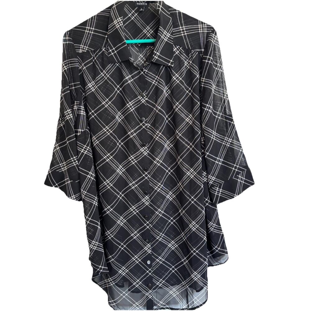 Torrid 0 Tunic Blouse Black White Paid Sheer Academia Corpcore Office